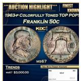 1963-p Franklin Half Dollar Colorfully Toned TOP P