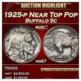 1925-p Buffalo Nickel Near Top Pop 5c ms67 SEGS