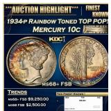 1934-p Mercury Dime Rainbow Toned TOP POP! 10c ms6