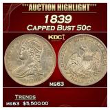 1839 Capped Bust Half Dollar 50c ms63 USCG