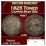 1825 Capped Bust Half Dollar Toned 50c au58 SEGS