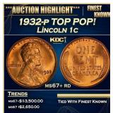 1932-p Lincoln Cent TOP POP! 1c ms67+ rd SEGS