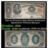 1891 Tillman/Morgan $1 Treasury Note Grades vf+