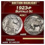 1923-p Buffalo Nickel 5c ms66 SEGS