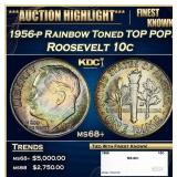1956-p Roosevelt Dime Rainbow Toned TOP POP! 10c m