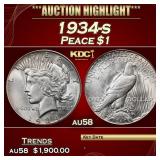 1934-s Peace Dollar $1 au58 SEGS