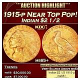 1915-p Gold Indian Quarter Eagle Near Top Pop! $2