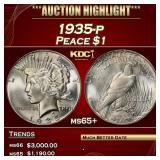 1935-p Peace Dollar $1 ms65+ SEGS