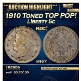 1910 Liberty Nickel Toned TOP POP! 5c ms67 SEGS