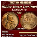 1923-p Lincoln Cent Near Top Pop! 1c ms67 rd SEGS