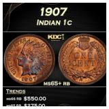 1907 Indian Cent 1c Grades ms65+ rb