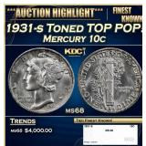 1931-s Mercury Dime Toned TOP POP! 10c ms68 SEGS