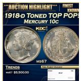 1918-d Mercury Dime Toned TOP POP! 10c ms67 SEGS