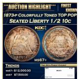 1873-p Seated Liberty Half Dime Colorfully Toned T