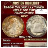 1948-p Franklin Half Dollar Colorfully Toned Near