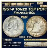 1951-p Franklin Half Dollar Toned TOP POP! 50c ms6