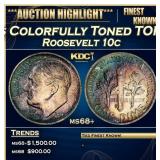 1947-s Roosevelt Dime Colorfully Toned TOP POP! 10