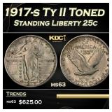 1917-s Ty II Standing Liberty Quarter Toned 25c Gr