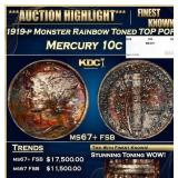 1919-p Mercury Dime Monster Rainbow Toned TOP POP!