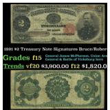 1891 Bruce/Roberts $2 Treasury Note Grades f+