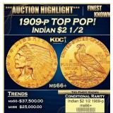 1909-p Gold Indian Quarter Eagle TOP POP! $2 1/2 m