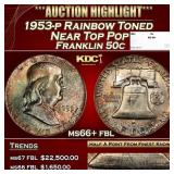 1953-p Franklin Half Dollar Rainbow Toned Near Top