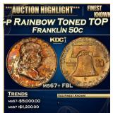 1956-p Franklin Half Dollar Rainbow Toned TOP POP!