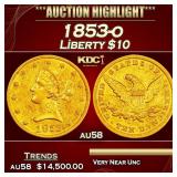 1853-o Gold Liberty Eagle $10 au58 SEGS