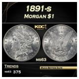 1891-s Morgan Dollar $1 Grades ms63