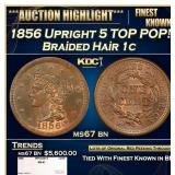 1856 Upright 5 Braided Hair Large Cent TOP POP! 1c