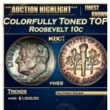 1955 Proof Roosevelt Dime Colorfully Toned TOP POP