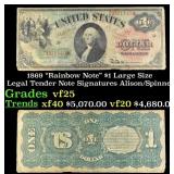 1869 Alison/Spinner $1 Large Size Legal Tender Not