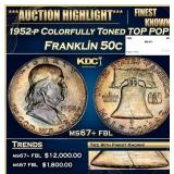 1952-p Franklin Half Dollar Colorfully Toned TOP P