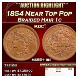 1854 Braided Hair Large Cent Near Top Pop 1c ms66+