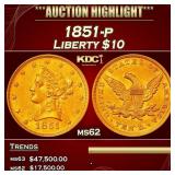 1851-p Gold Liberty Eagle $10 ms62 USCG