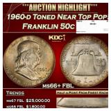 1960-d Franklin Half Dollar Toned Near Top Pop! 50