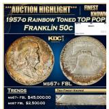 1957-d Franklin Half Dollar Rainbow Toned TOP POP!