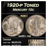 1920-p Mercury Dime Toned 10c Grades ms65+ fsb