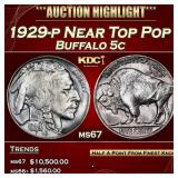 1929-p Buffalo Nickel Near Top Pop 5c ms67 SEGS