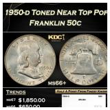 1950-d Franklin Half Dollar Toned Near Top Pop 50c