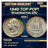 1940 Proof Washington Quarter TOP POP! 25c pr68+ S