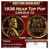1938 Proof Lincoln Cent Near Top Pop 1c pr66+ cam