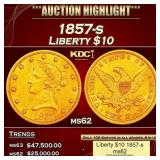 1857-s Gold Liberty Eagle $10 ms62 USCG