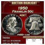 1950 Proof Franklin Half Dollar 50c pr66+ cam SEGS