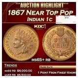 1867 Indian Cent Near Top Pop 1c ms65+ rb SEGS