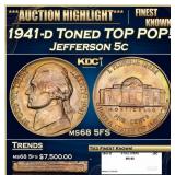 1941-d Jefferson Nickel Toned TOP POP! 5c ms68 5FS