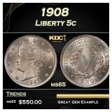 1908 Liberty Nickel 5c Grades ms65