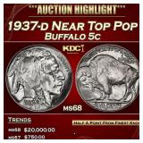 1937-d Buffalo Nickel Near Top Pop 5c ms68 SEGS