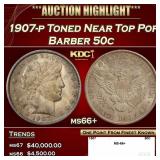 1907-p Barber Half Dollars Toned Near Top Pop 50c