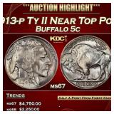 1913-p Ty II Buffalo Nickel Near Top Pop! 5c ms67